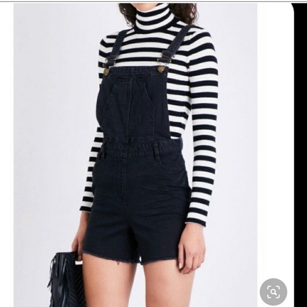 Maje Salopette Black Denim Overall Shorts